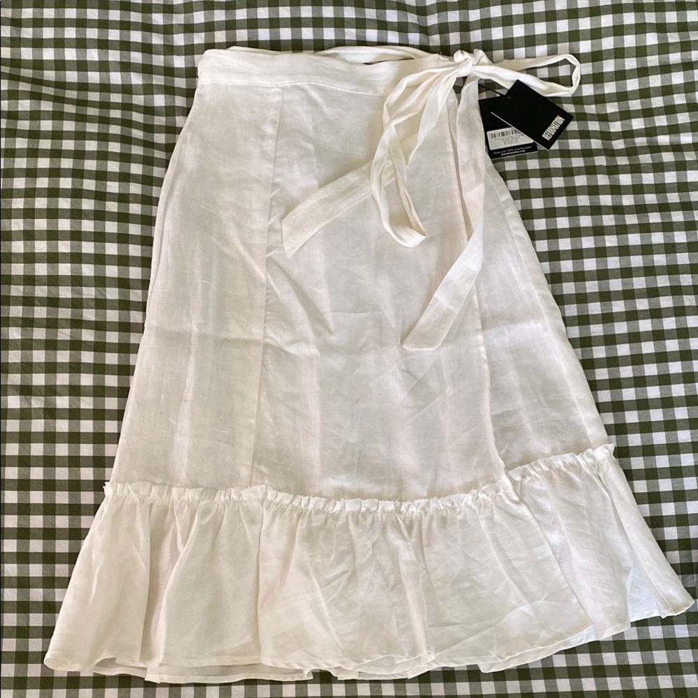 NWT Reformation Linen Wrap Date Skirt (white)